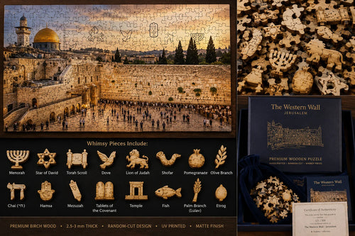 PAZ-EL Western Wall wooden puzzle development concept; final product and specifications subject to prototype approval.